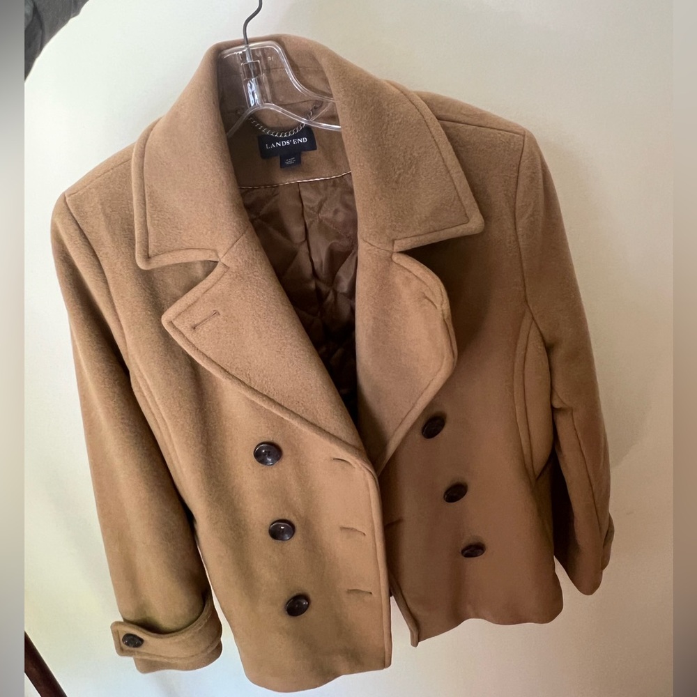 Lands' End Wool Cashmere Blend Coat Women's Petite Size 12P Brown Winter Warm
